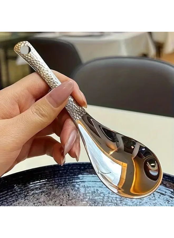 2pcs Stainless Steel Serving Spoons Large Capacity Deep Bowl Mirror Polished Hammer Pattern - Image 1